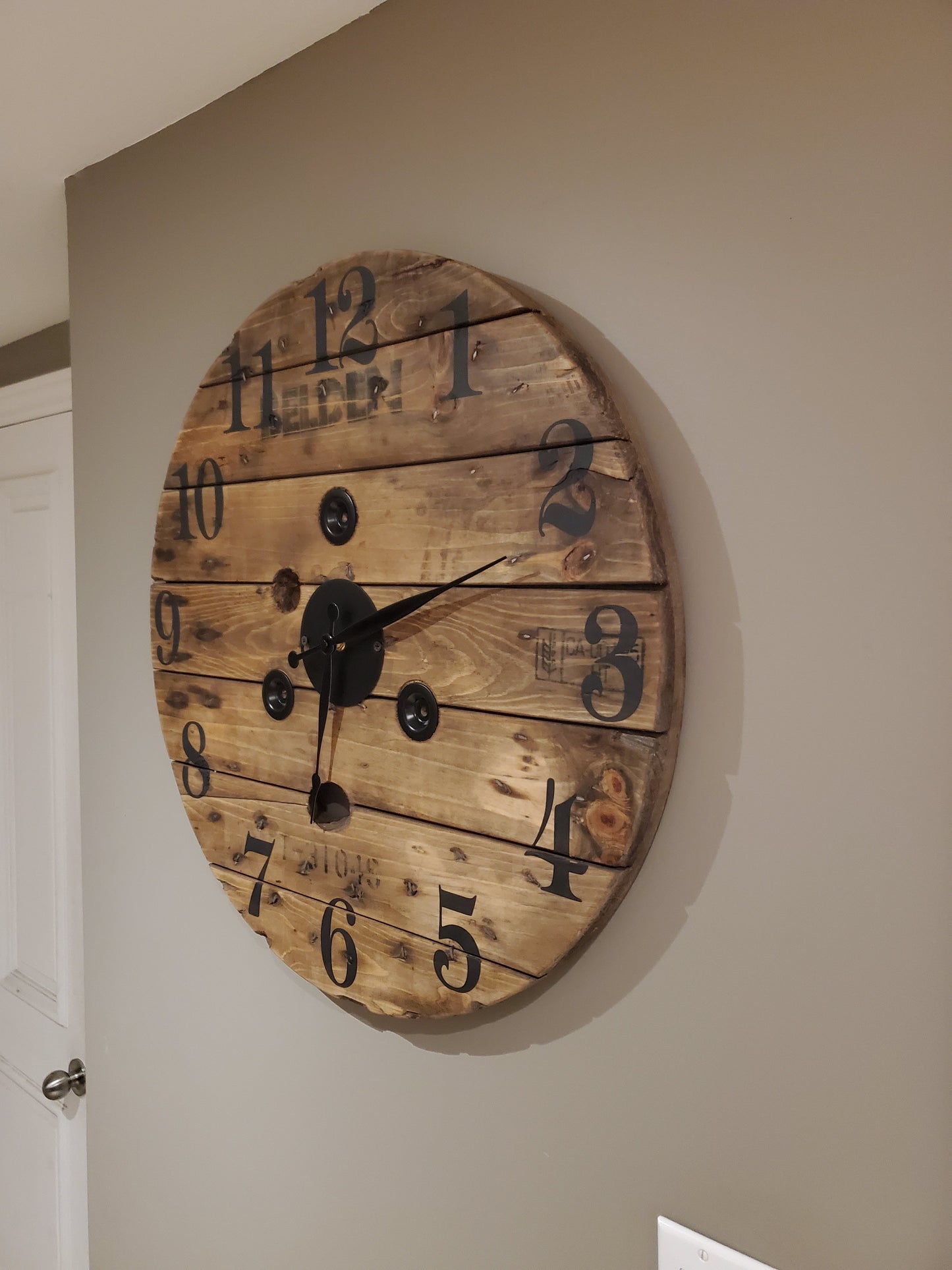 24" Rustic spool clock- stained walnut