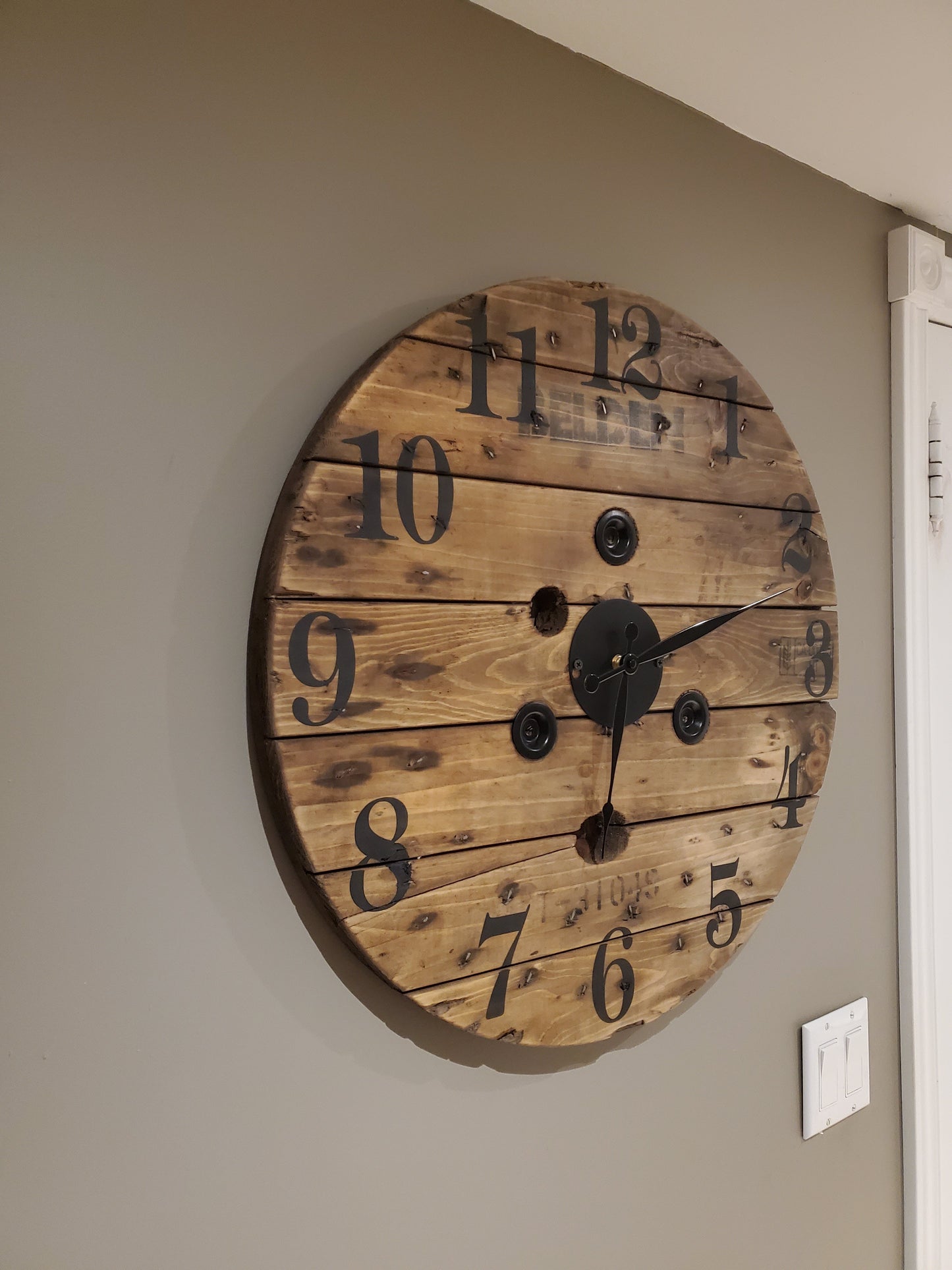 24" Rustic spool clock- stained walnut