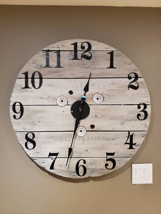 29.5" Spool Clock - White wash