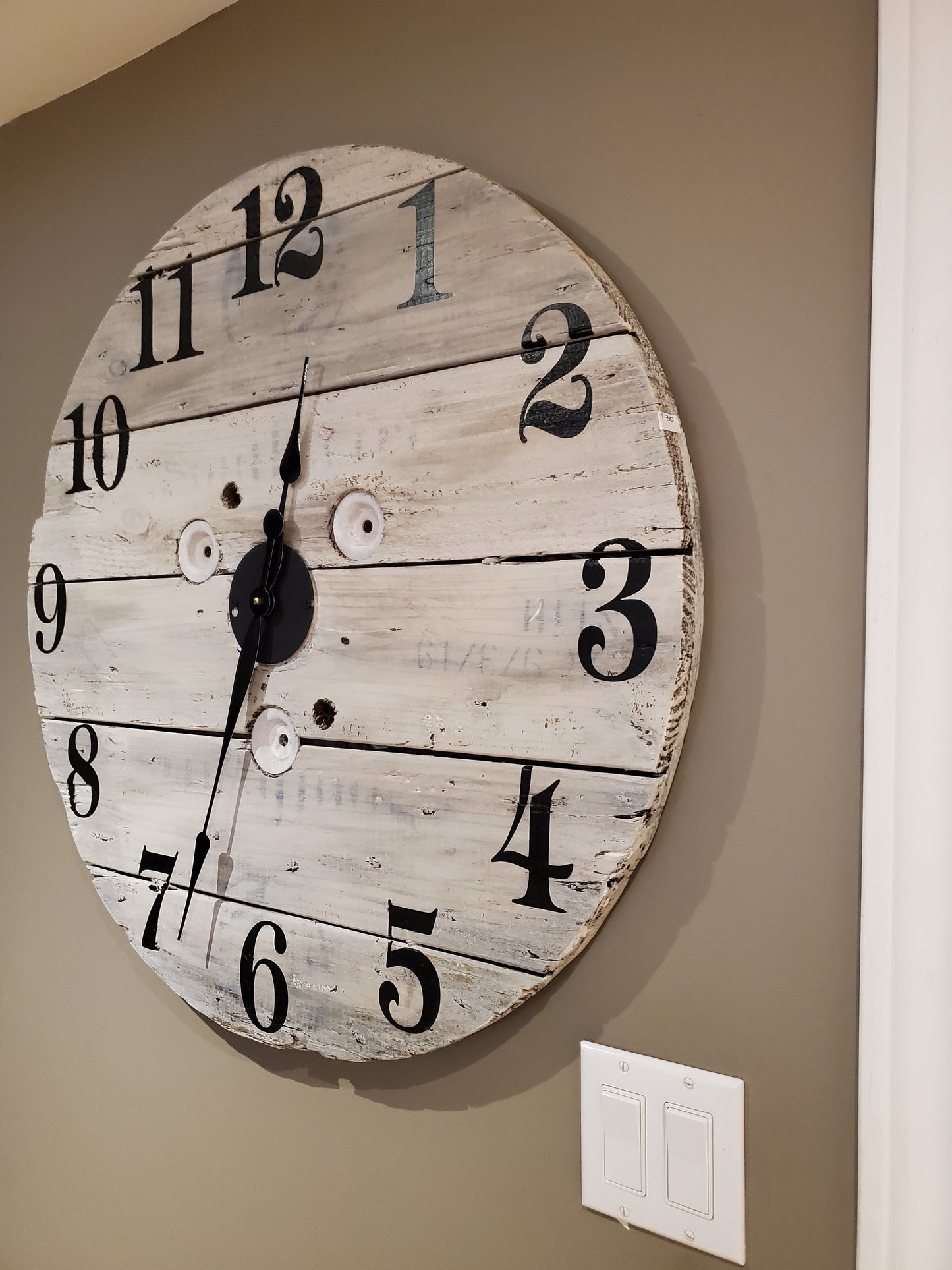 29.5" Spool Clock - White wash