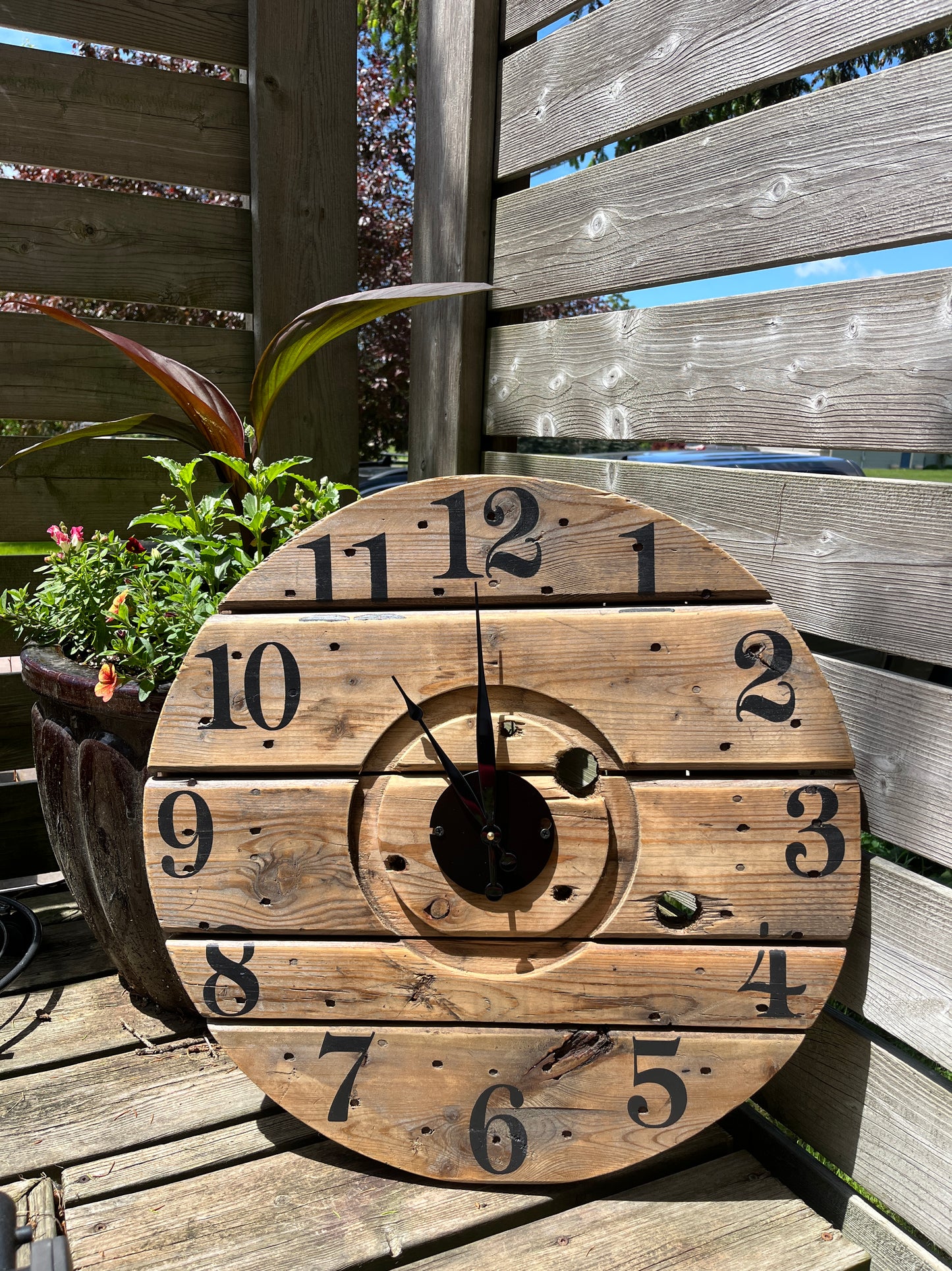 23" Indoor/Outdoor Spool Clock - Natural light brown