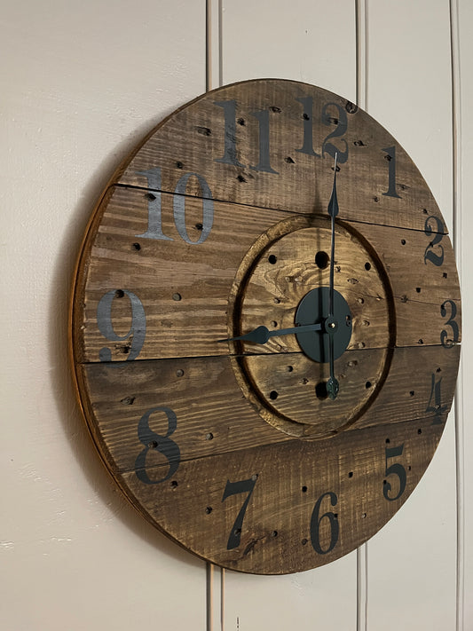 25.5" Indoor/Outdoor Spool Clock - Golden Oak