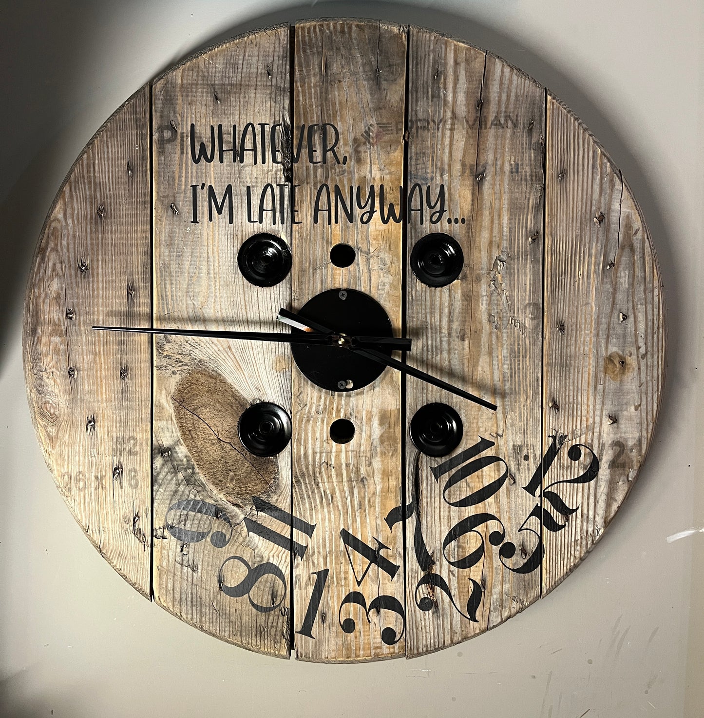 23" Indoor Spool Clock - Natural light brown